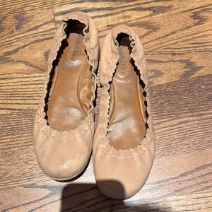 See by Chloe Beige Leather Scalloped Flats